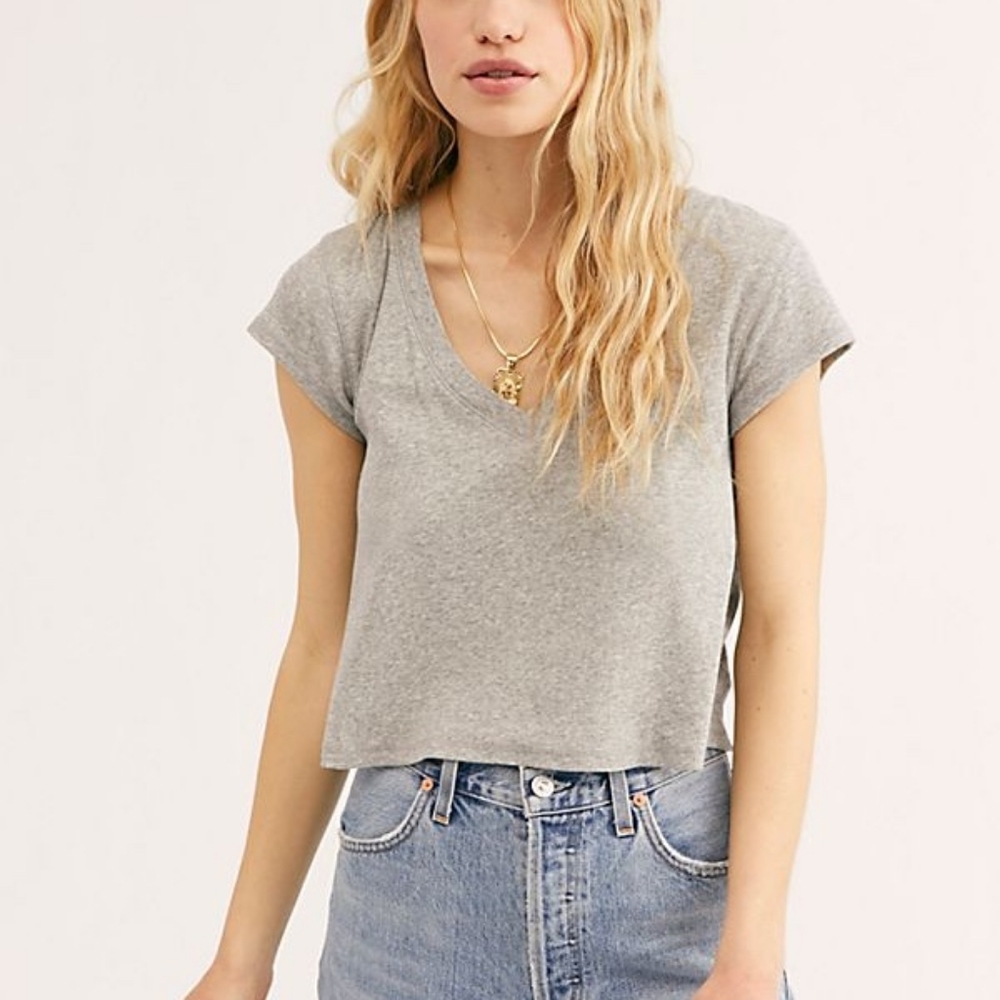 Free People "Easy V" Tee - gray cropped t-shirt